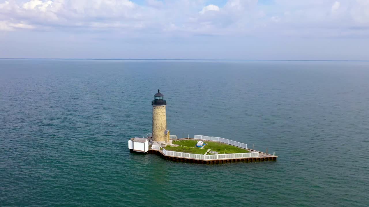 Circling an Island Lighthouse in Lake St. Clair, Michigan with a drone