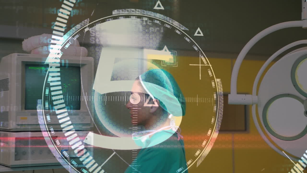 animación del conteo de la doctora caucásica con monitor