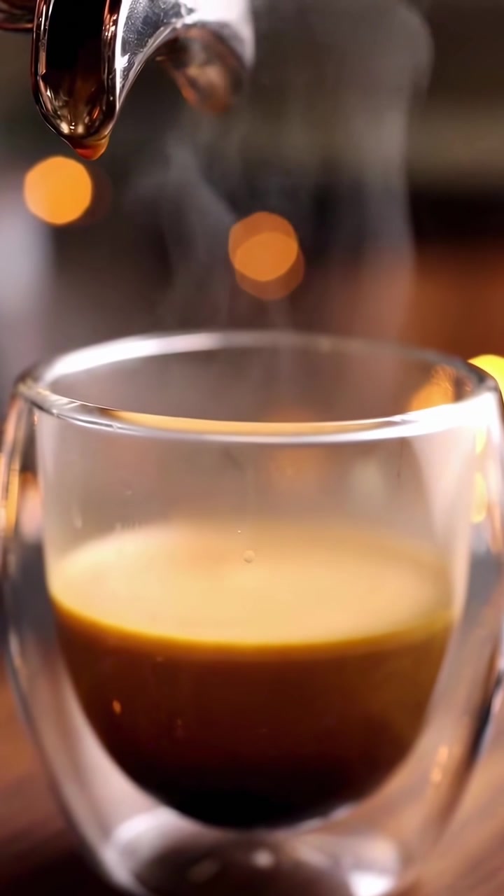 Caffè espresso fresco che si prepara in una tazza di vetro trasparente