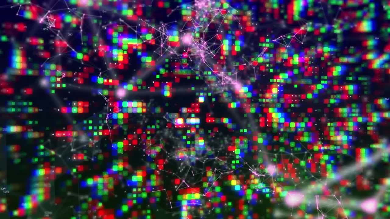 animación del código qr, puntos brillantes y procesamiento de datos.