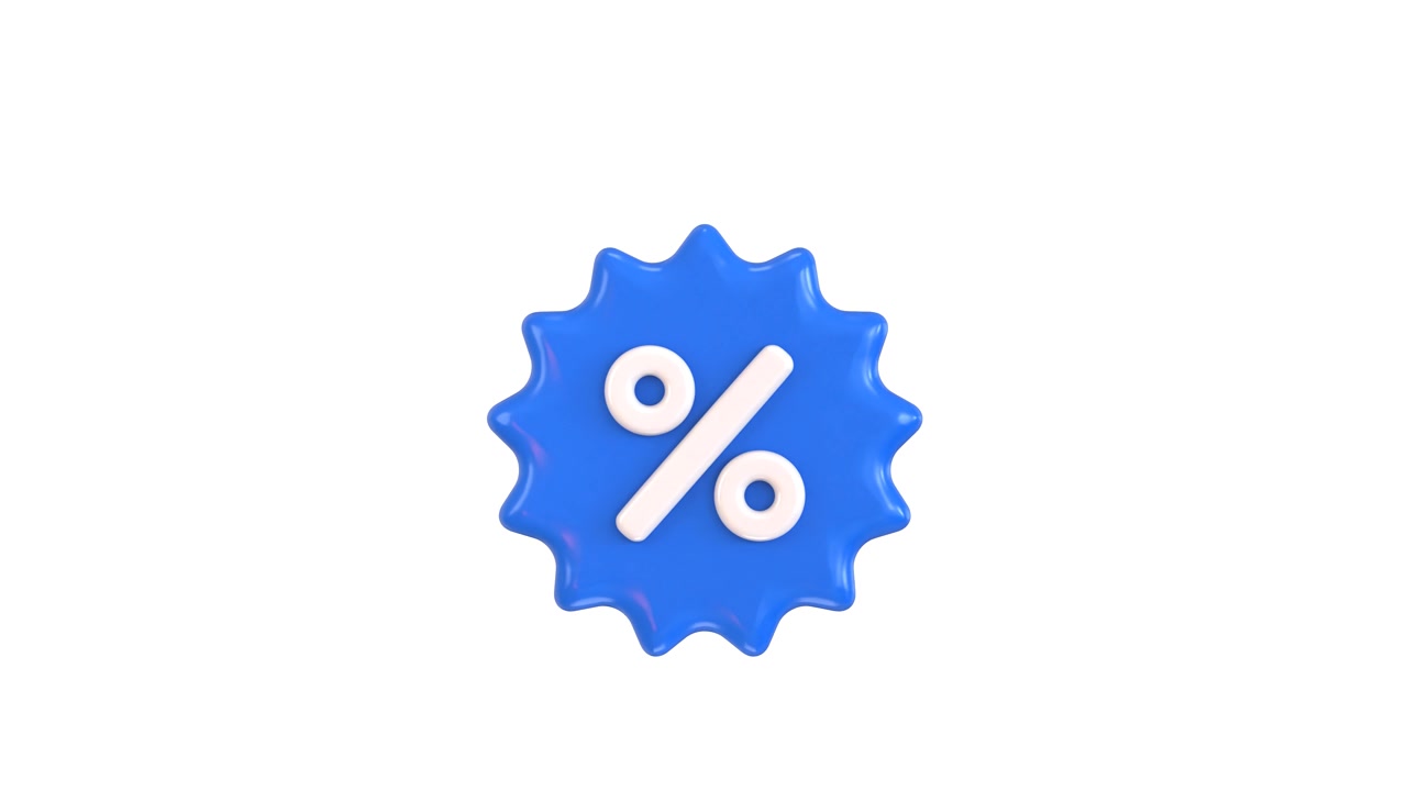 3D Blauw Percentage Symbool Roterend op Witte Achtergrond