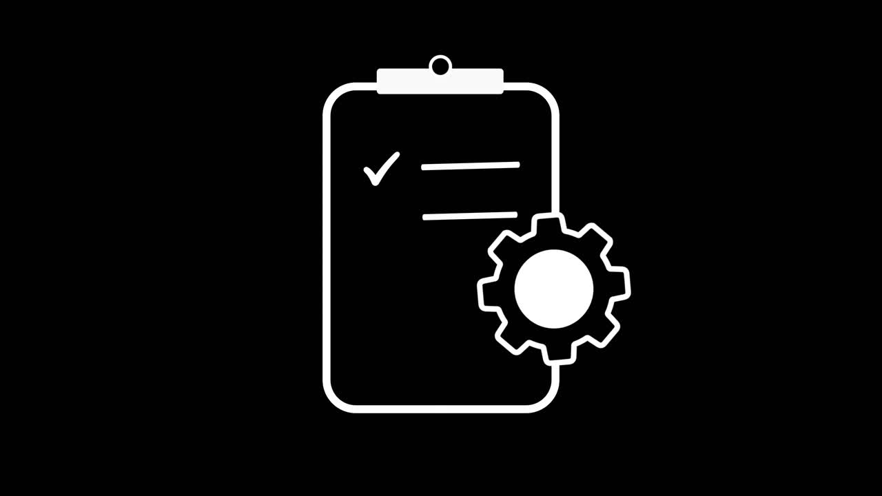 Technical support check list clipboard with gear isolated icon animation management flat icon