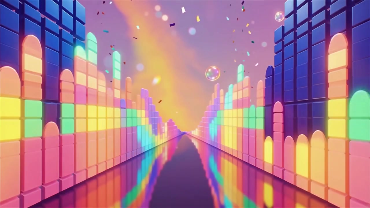 Fundo Futurista com Visualizador de Equalizador de Música Neon Arco-Íris.