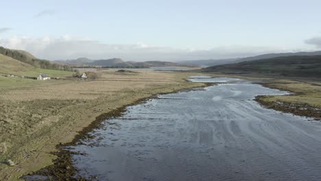 An-aerial-view-of-the-Keillmore-peninsula-on-a-sunny-day-in-Argyll-and-Bute,-Scotland