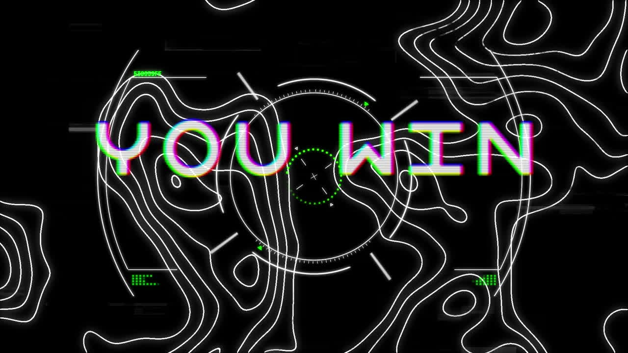 ⁇ 색 텍스트의 애니메이션, 당신은 승리, 회전 안전 잠금과 이동 지형 차트, 검은색에