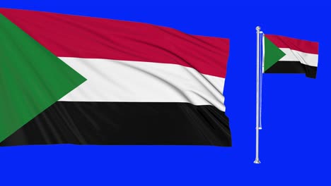 green screen sudan two flags waving sudanese flagpole animation 3d chroma key