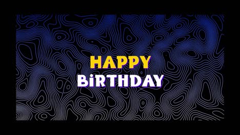 animation of happy birthday text on patterned purple background