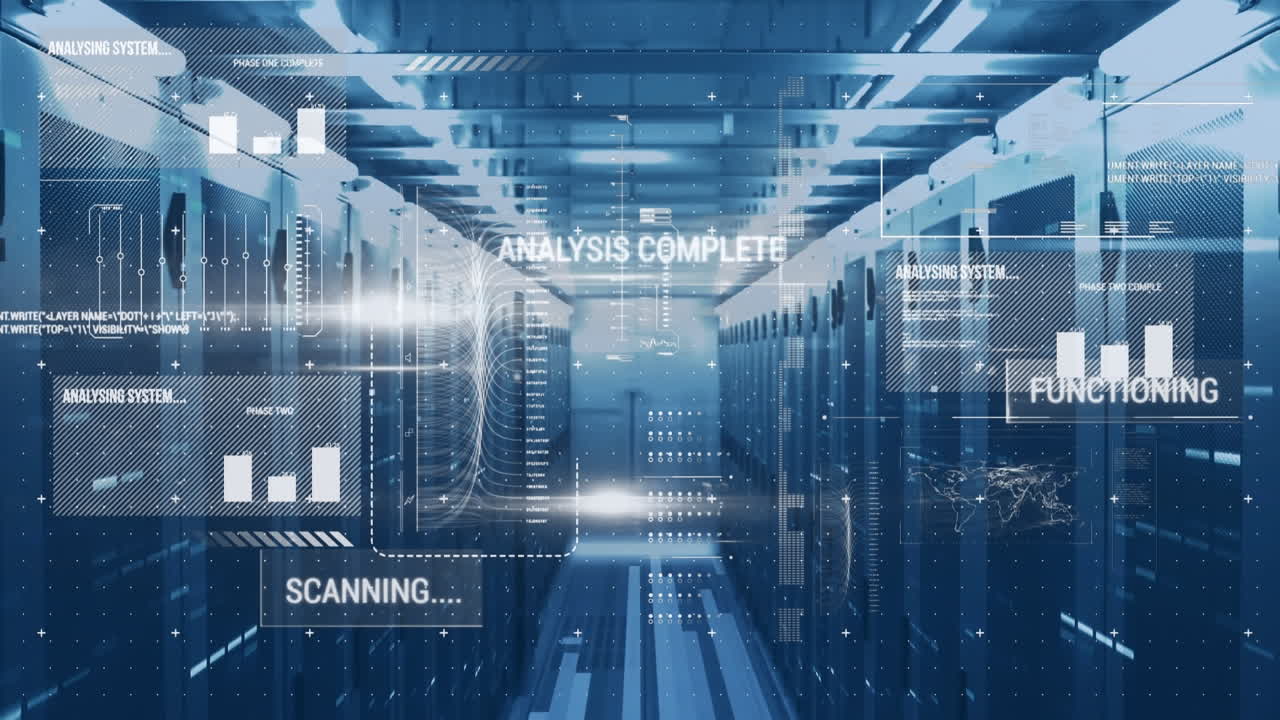 Animation of data processing over server room