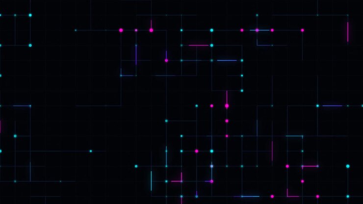 Abstract Digital Network Grid with Glowing Neon Nodes