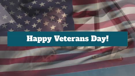 Animation-of-veterans-day-text-over-flag-of-united-states-of-america-and-biracial-woman