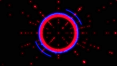 Neonblaue-Kreise-Und-Blaue-Dreiecke-Mit-Glitzer-In-Dunkler-Galaxie