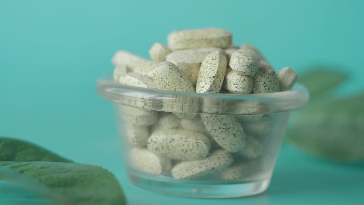 Healthy Vitamins in a Glass Bowl