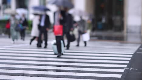 walking people on the street in marunouchi tokyo rainy day