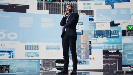 business analyst reflecting on monthly company results for development strategy