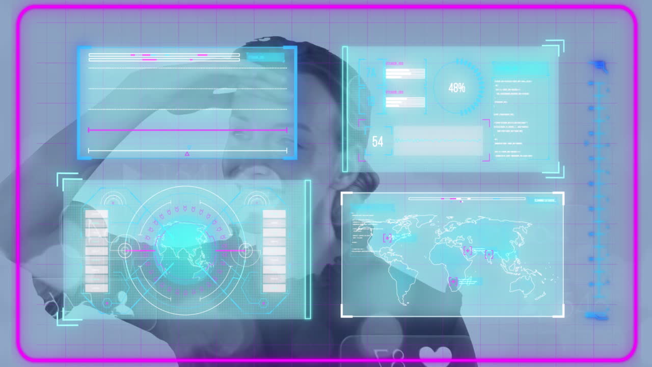 animación del procesamiento de datos financieros sobre una mujer de negocios caucásica