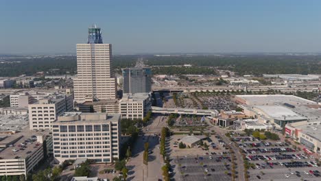 Aerial-of-the-Memorial-City-Mall-area-in-Houston,-Texas