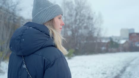 a beautiful girl walking in the husky snow - siberia