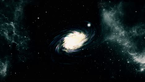 a rotating galaxy with a nebula cloud foreground