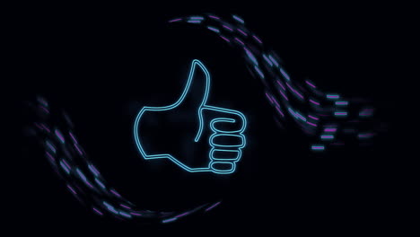 animation of data processing over thumbs up icon