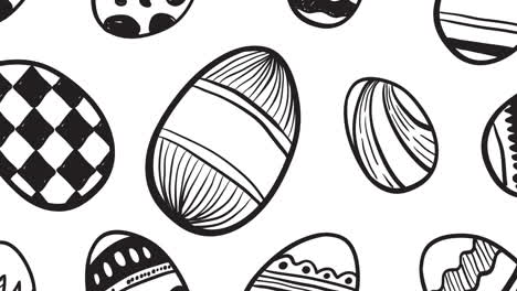 animation of multiple decorated easter eggs in black and white on white background