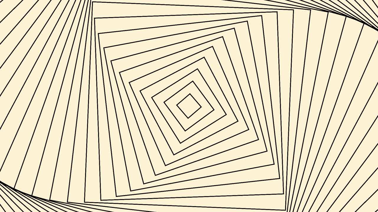 회전하는 사각형의 추상적인 최면 광학 착각, 원활한 루프, 모션, 회전하는 로, 다채로운 소용돌이의 효과를 만드는