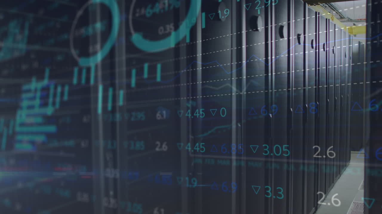 animación del procesamiento de datos en la sala técnica con servidores informáticos