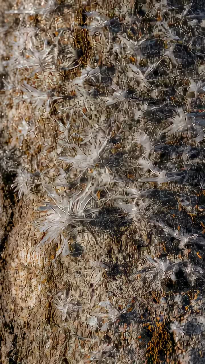 Vertical video: Drifting white seed tufts clinging to rough bark at park, breeze dispersing seeds