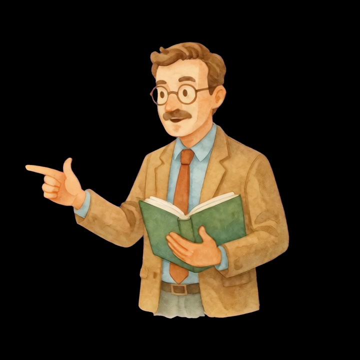 Watercolor Illustration of a Teacher Pointing and Holding a Book