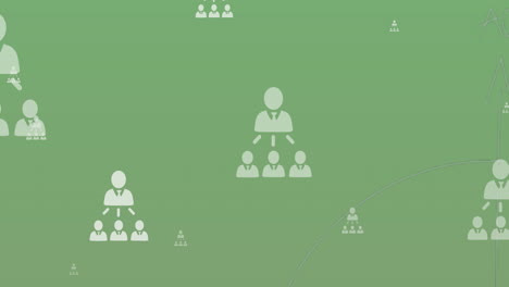 animation of network of profile icons and mathematical equations floating against green background