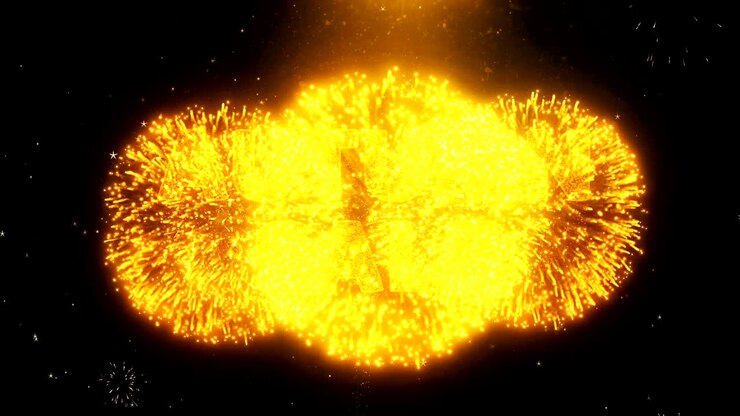 Autumn Sale Text on Firework Display Explosion Particles.