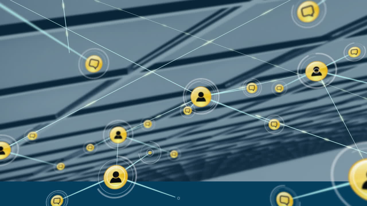 연결 및 통신 아이콘의 네트워크: 구조적 그림자 위의 애니메이션