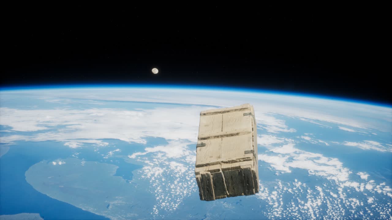 Vecchia scatola di legno in orbita terrestre