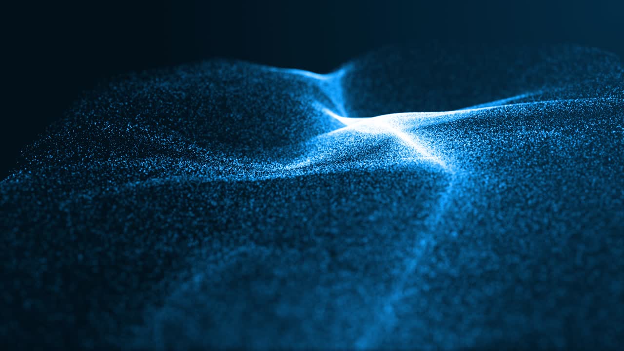 grafico di movimento dell'illuminazione blu ondata di particelle levitazione sfondo astratto