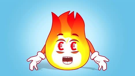 dibujos animados fuego llama euro ojos dinero con cara animación alfa mate