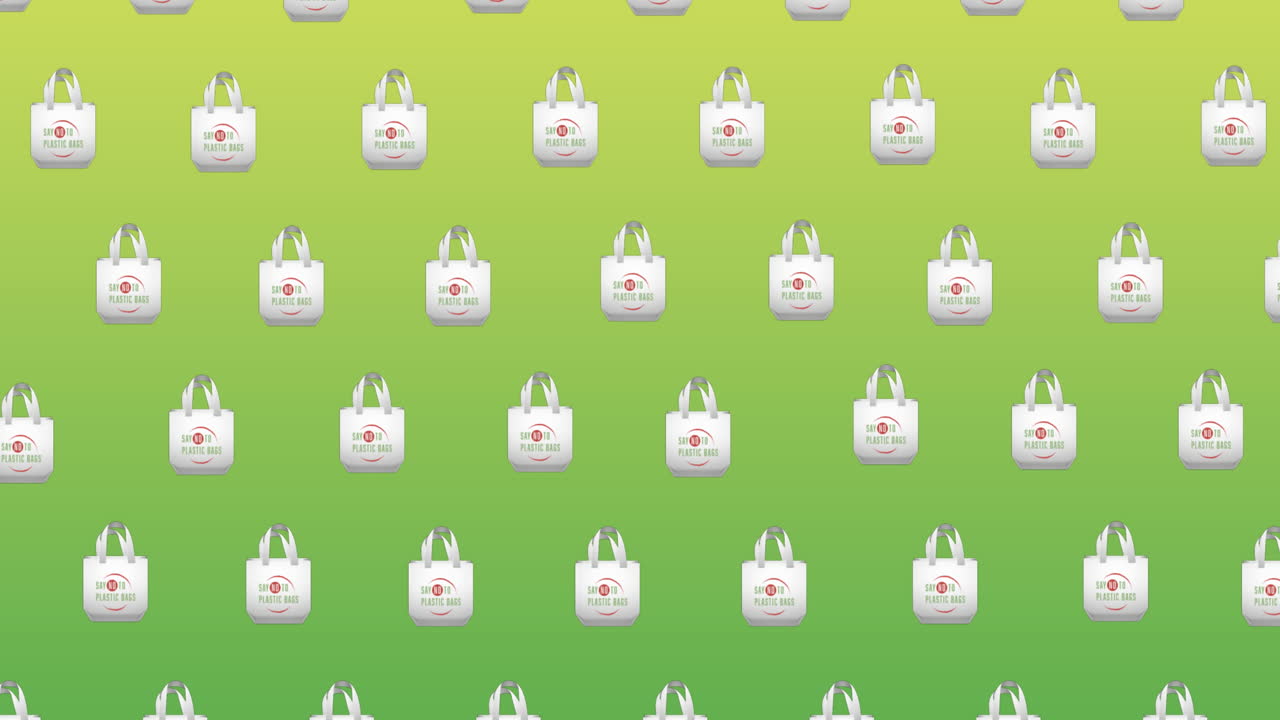 초록색 배경에 재사용 가능한 가방의 애니메이션