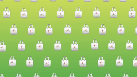 animación de bolsas reutilizables sobre un fondo verde