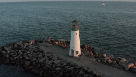 Aerial-view-of-Walton-Light-House,-Santa-Cruz-California,-Highway-1