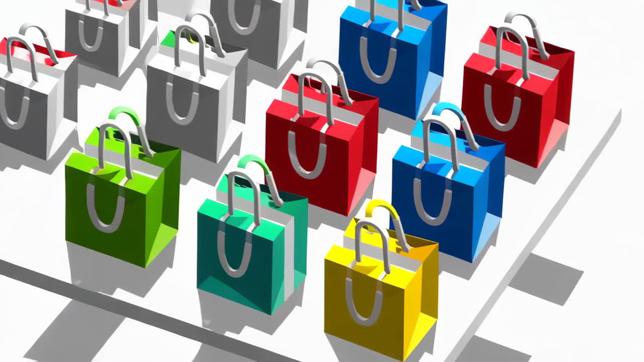 Colorful Isometric Shopping Bag Array
