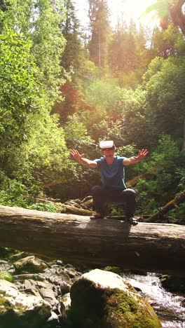 man experiencing virtual reality in a forest