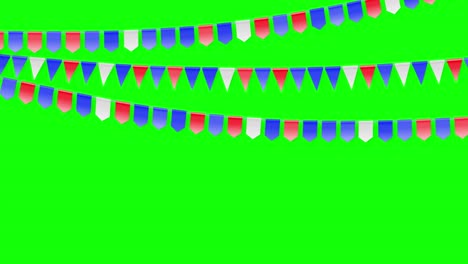 rode witte blauwe vlaggen geïsoleerd op groen scherm. concept in kleuren vlag van de vs, chili, frankrijk, nederland, australië, verenigd koninkrijk. amerikaanse onafhankelijkheidsdag, president day achtergrond. 4k grafische beweging
