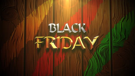 Tropical-allure:-Black-Friday-cartoon-text-on-wood-with-vibrant-lines