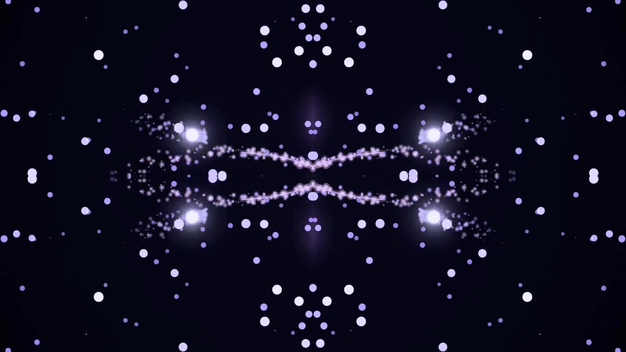 Abstract Symmetrical Pattern of Glowing Particles and Light Trails on Dark Background