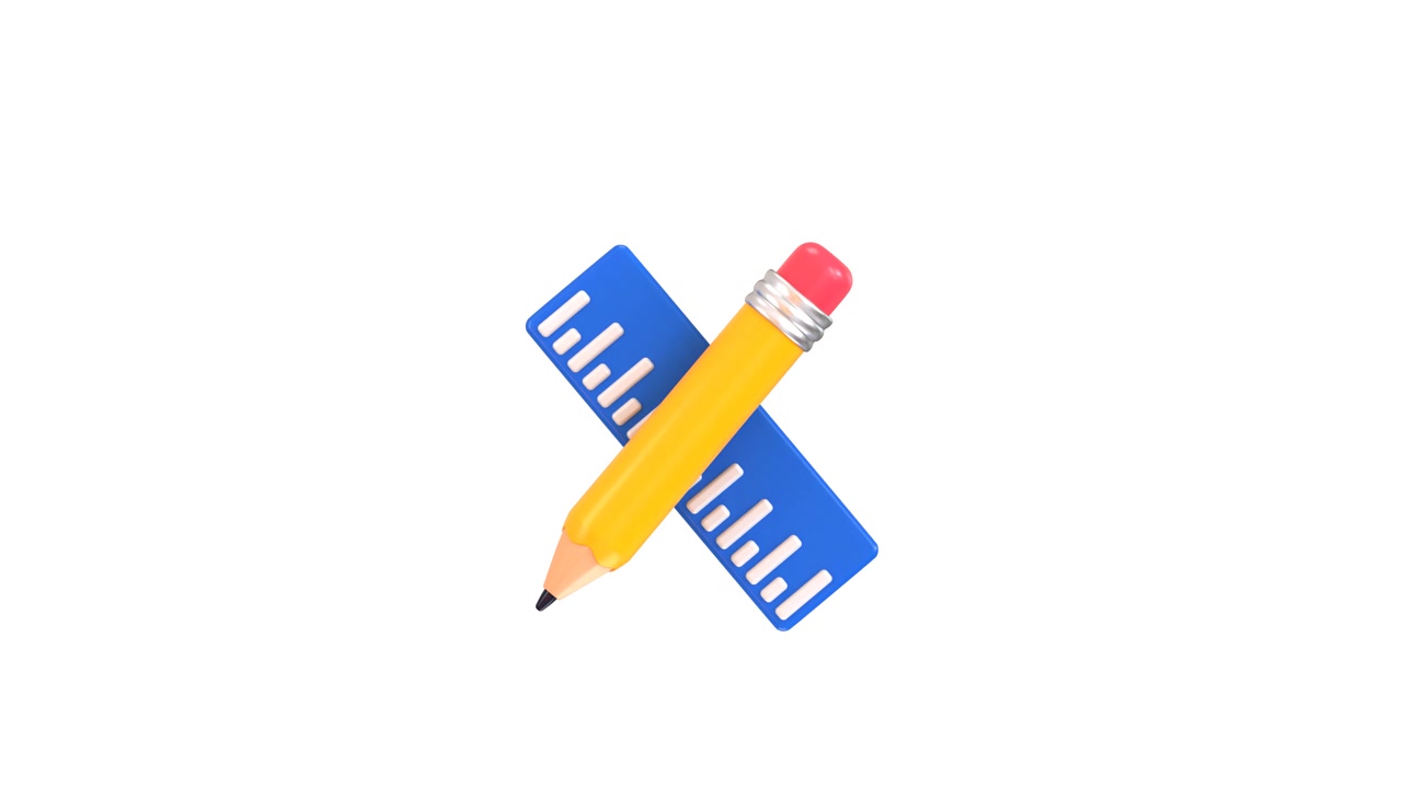 3D Render of a Pencil and Ruler Crossing Each Other