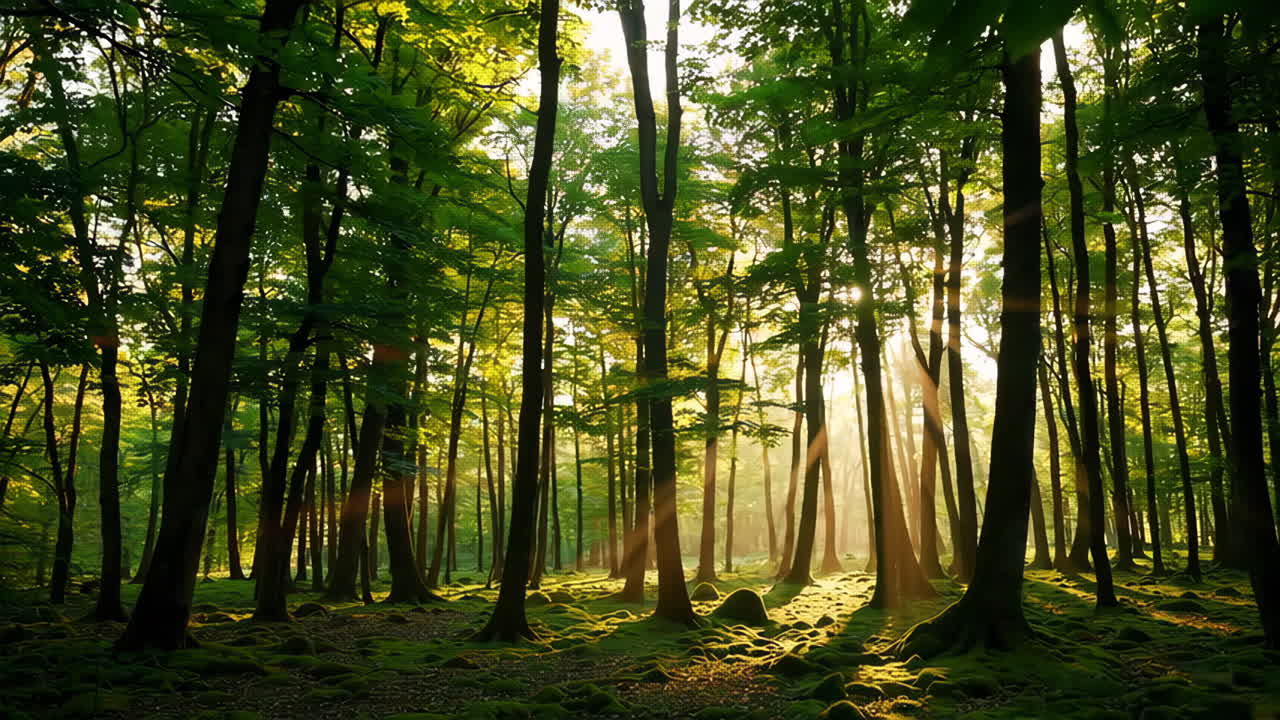 la luz del sol filtrándose a través de un bosque
