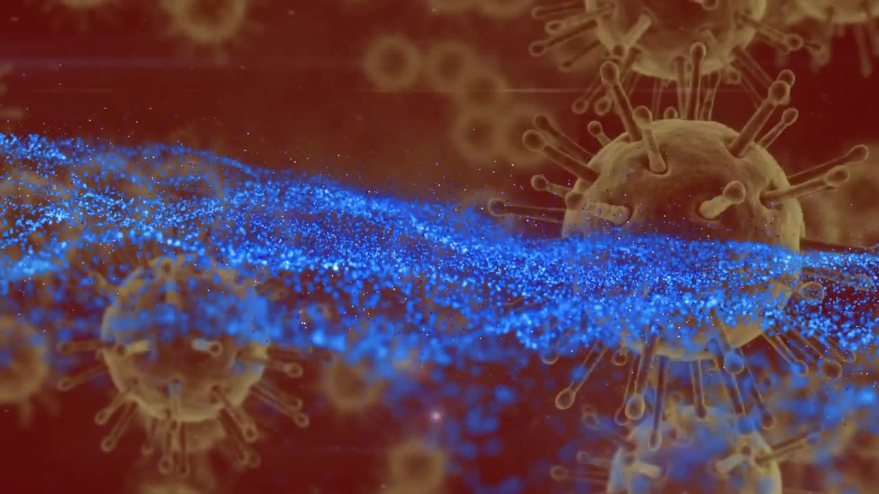 animación de células en movimiento sobre fondo rojo