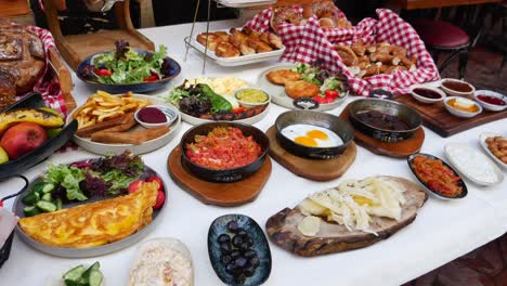 abundant turkish breakfast spread on a table