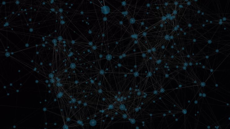 Animazione di una rete di connessioni che fluttuano su sfondo nero