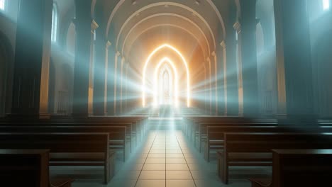 church interior with light rays