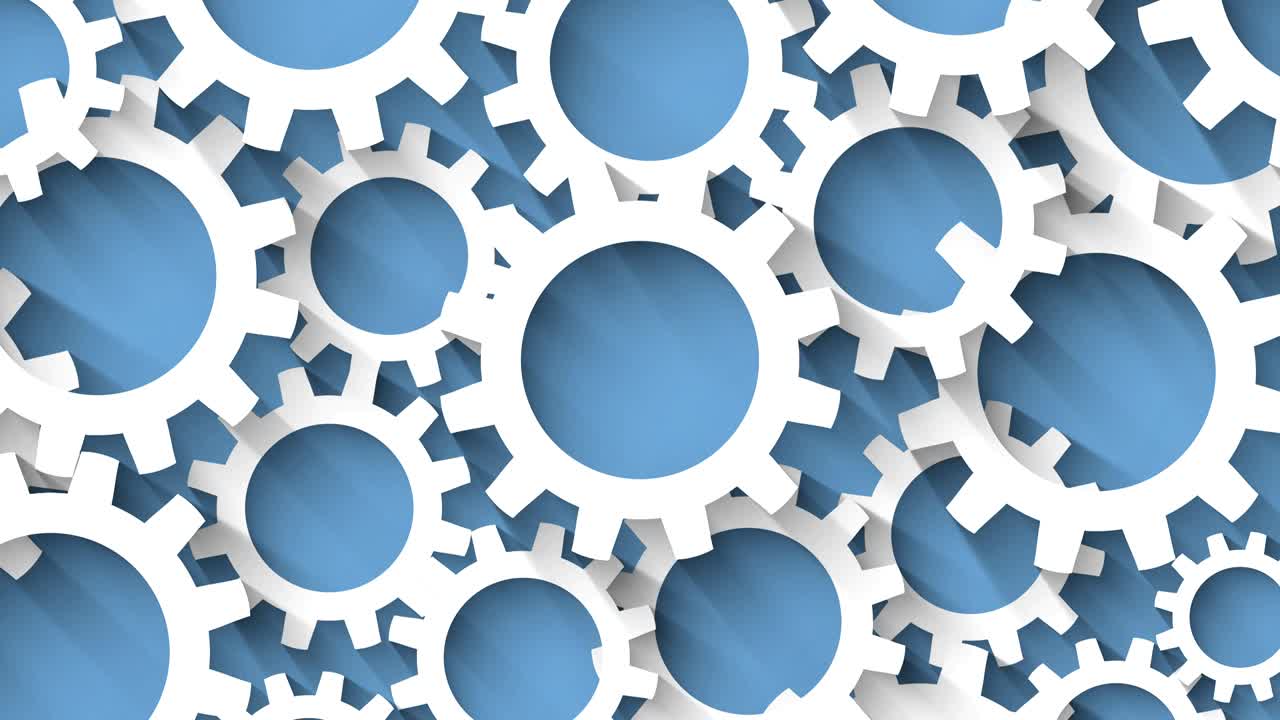 engranajes en bucle con fondo azul de sombra larga