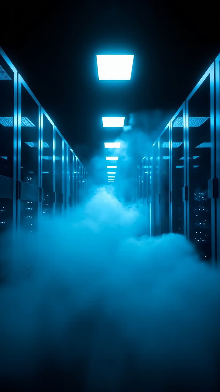Futuristic Data Center with Blue Haze